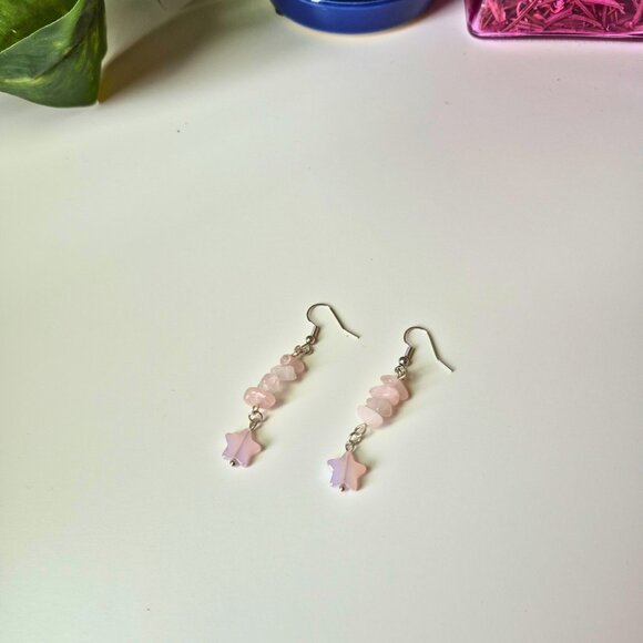 Rose Quartz Crystal Dangle Earrings - Picture 3 of 6
